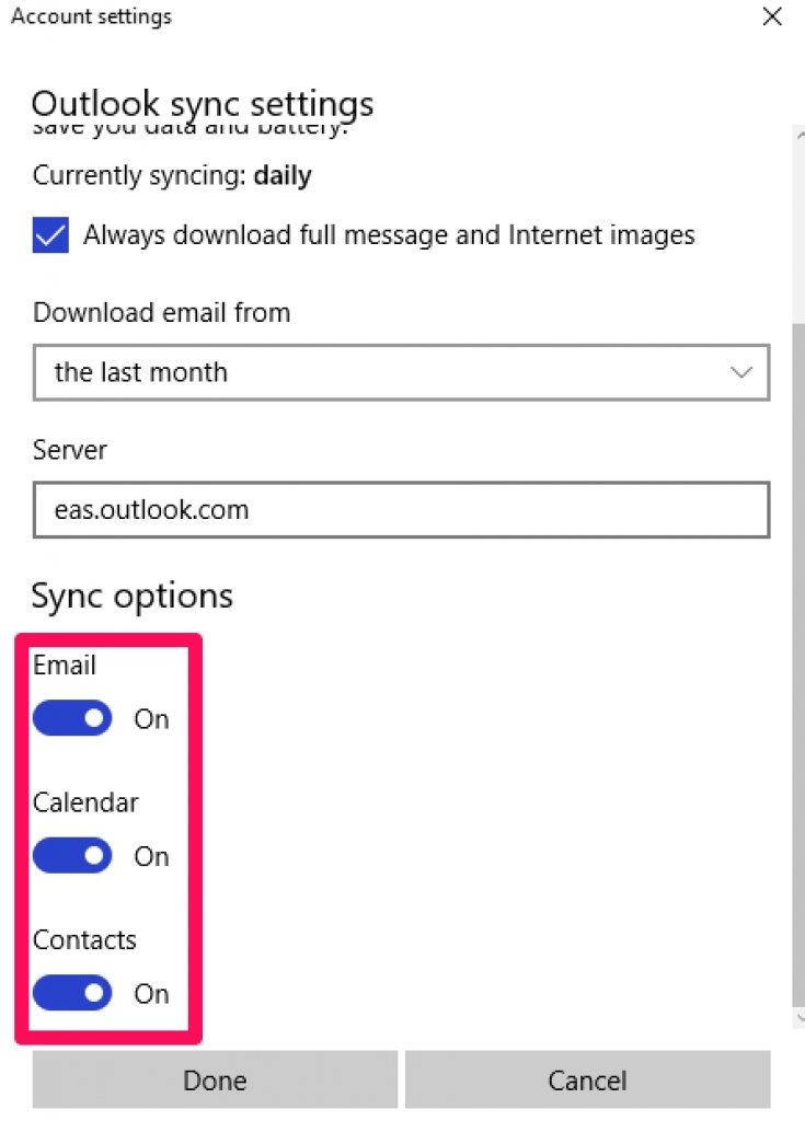 email-sync-settings-windows-10