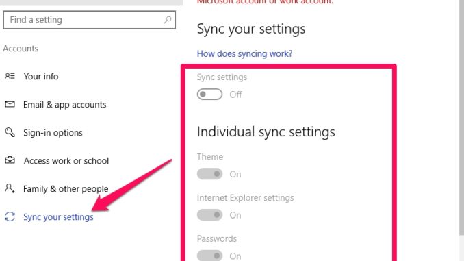 how to sync settings acorss multiple windows 10 devices