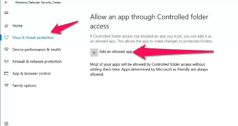 allow apps through controlled folder access