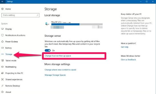 windows 10 storage sense settings app