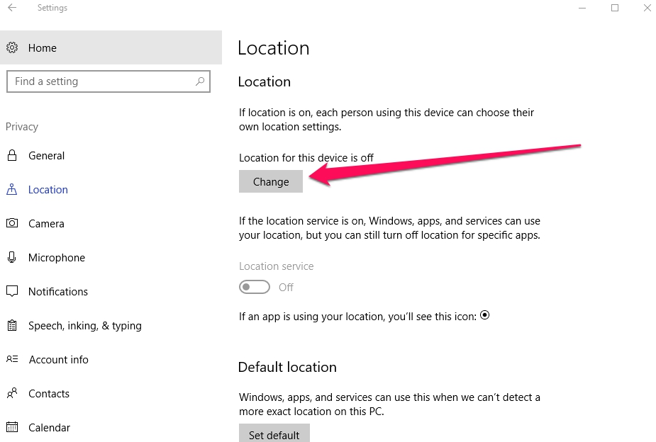 disable device location on Windows 10