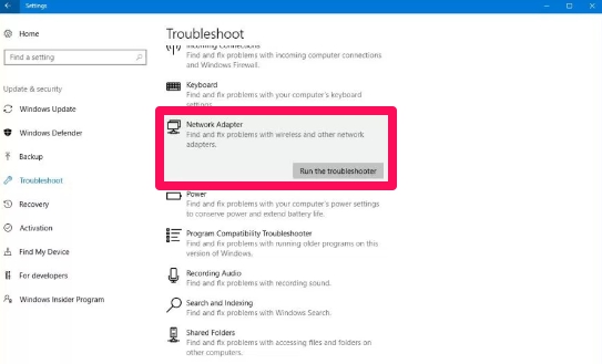 network adapter troubleshooter windows 10