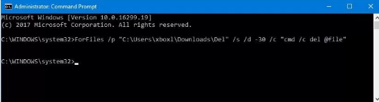 forfiles command prompt windows 10