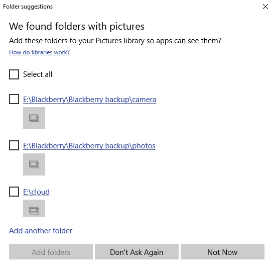 add folders to the picture library in windows 10