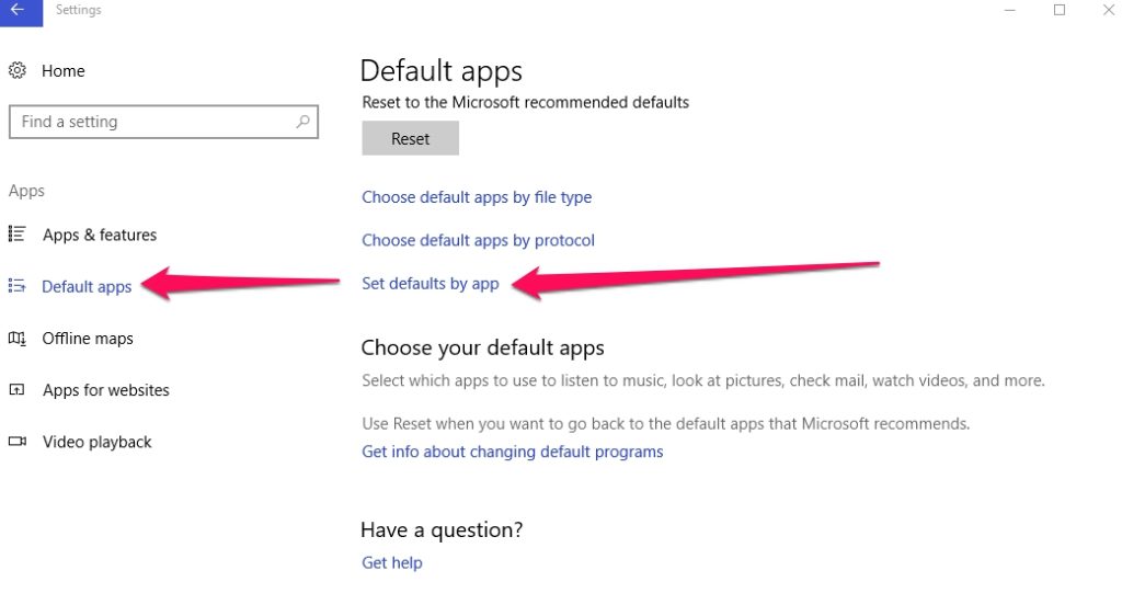 set default by app windows 10