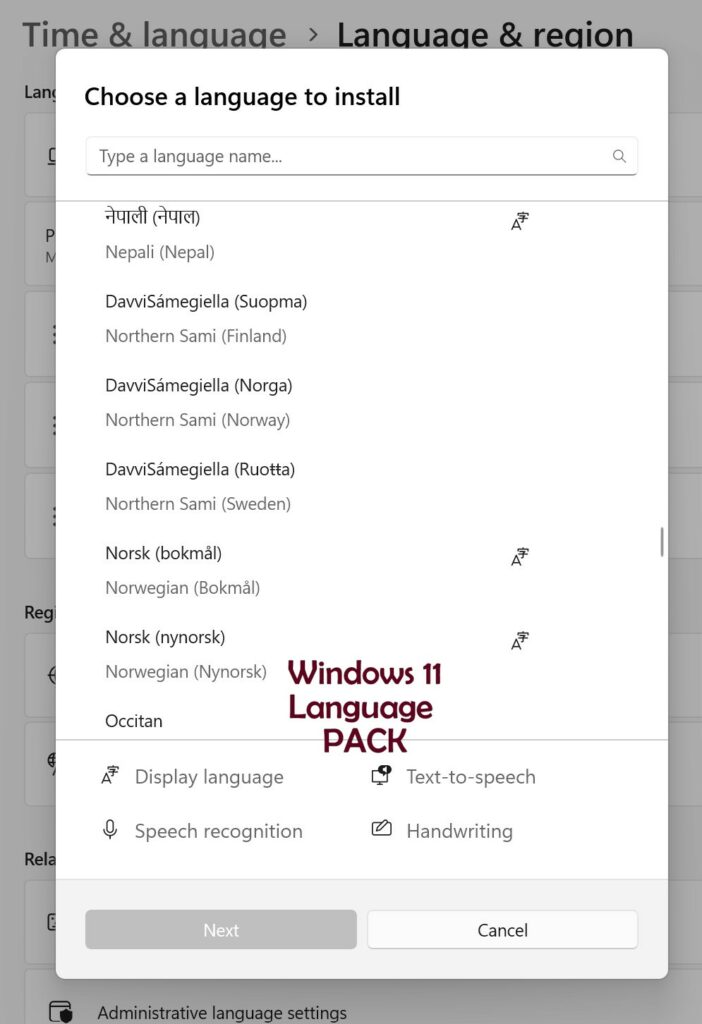 Windows 11 Language Pacl